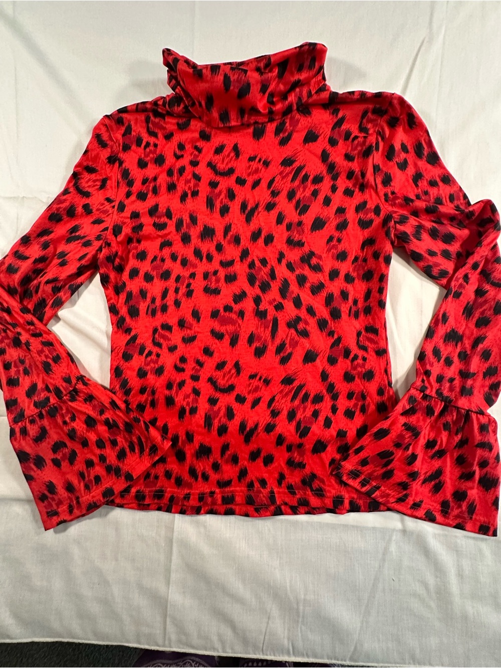 Red Leopard Print Long Sleeve Turtleneck Top boHo gypsy party - Picture 10 of 10